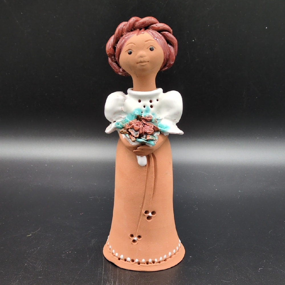 Rare Handcrafted Terracotta Figurine Bridesmaid By Karom Kati In Hungary